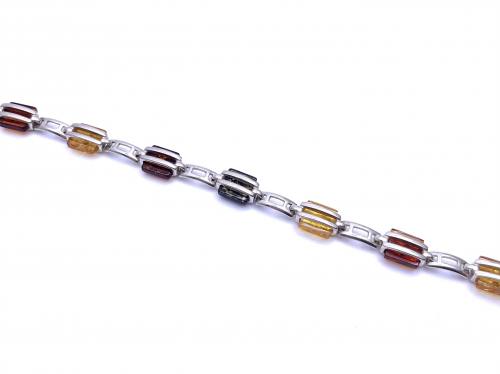 Silver Multi Amber Bracelet