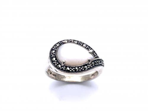 Silver Marcasite Mother Of Pearl Teardrop Ring P