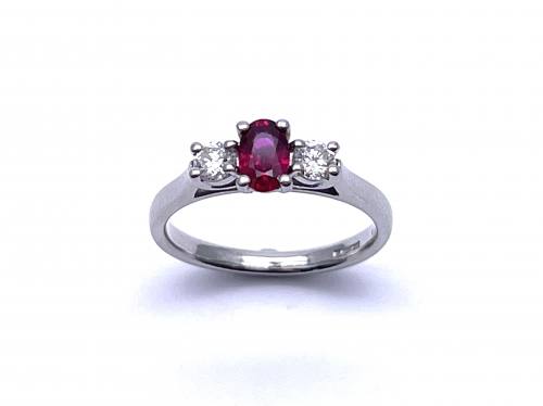 Platinum Ruby & Diamond 3 Stone Ring