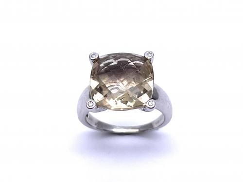 9ct White Gold Quartz & Diamond Ring