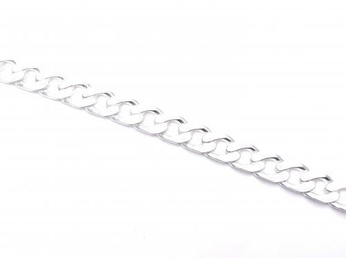 Silver Flat Square Link Curb Bracelet 8 inch