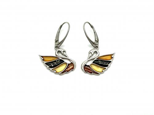 Silver Multi Amber Swan Drop Earrings
