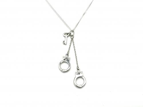 Silver Handcuffs & Key Pendant & Chain