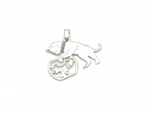 Silver Cat and Bowl Pendant