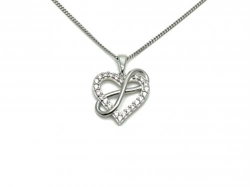 Silver CZ Open Heart Infinity Pendant & Chain