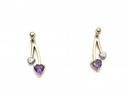 9ct Amethyst & Diamond Drop Earrings