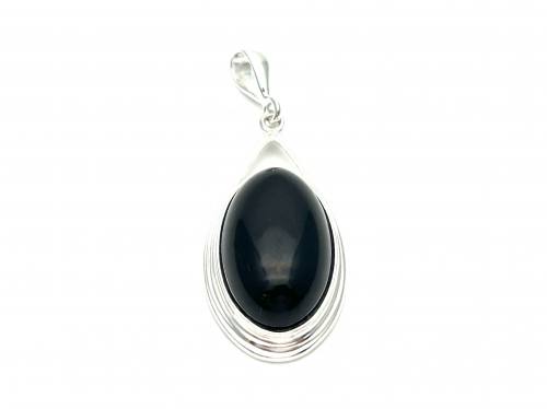 Silver Whitby Jet Large Pendant 16 x 50mm