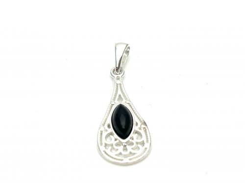 Silver Whitby Jet Large Pendant 10 x 28mm