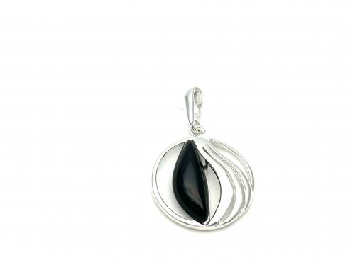 Silver Whitby Jet Round Pendant 20mm