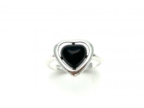 Silver Whitby Jet Heart Shaped Ring Size P