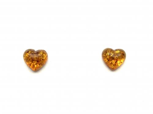 Silver Heart Amber Stud Earrings 8x7mm