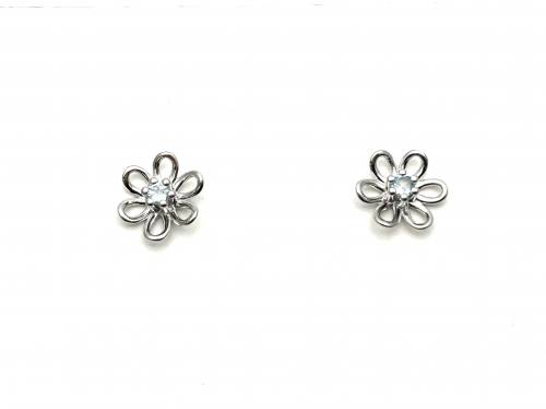 Silver Blue Topaz Flower Stud Earrings
