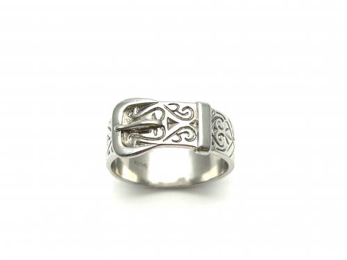 Silver Patterned Buckle Ring