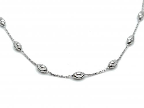Silver Oval Moon Cut Bead Chain 16 Inch