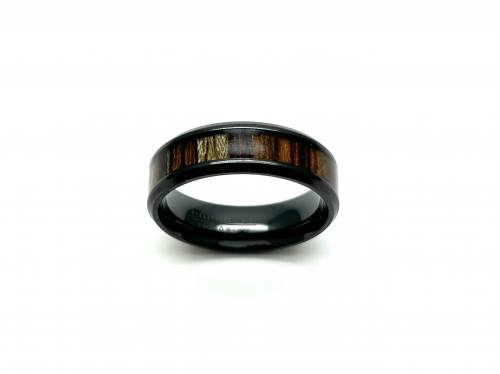 Black Zirconium & Wood Shades Inlay Ring 7mm