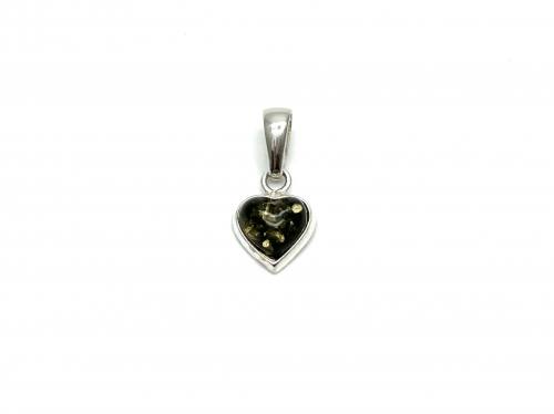 Silver Green Amber Heart Pendant