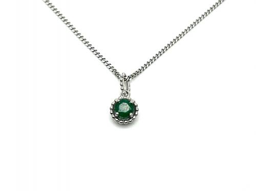 Silver Round Emerald Pendant & Chain