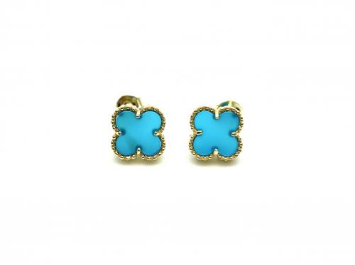Silver Gold Plated Blue Clover Stud Earrings