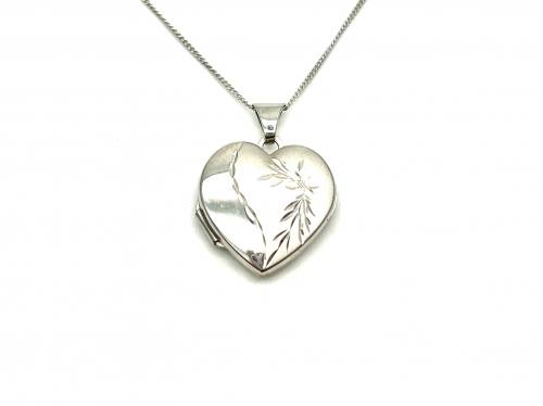 Silver Floral Heart Locket Pendant & Chain