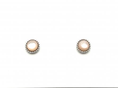 Silver Pink Mother of Pearl Stud Earrings