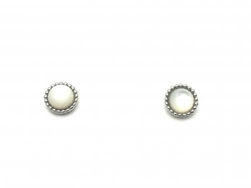 Silver White Mother of Pearl Stud Earrings