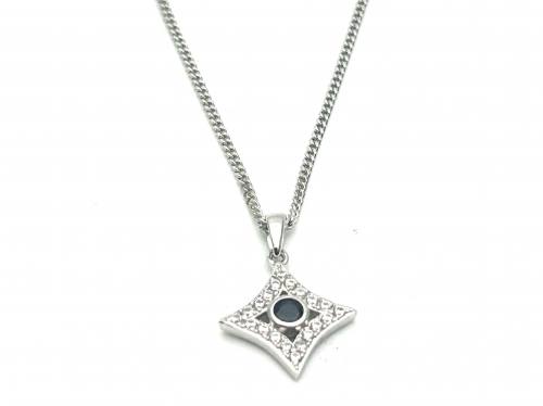Silver Sapphire & CZ Pendant & Chain