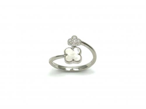 Silver Mother Of Pearl & CZ Crossover Clover Ring