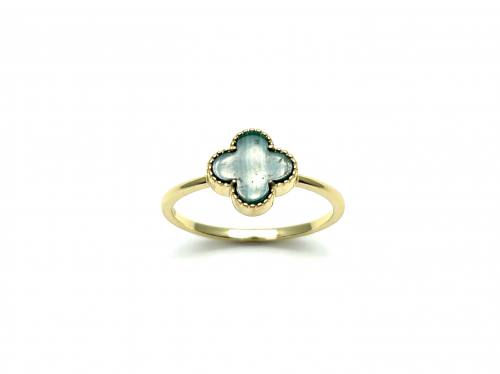 Silver Gold Plated Green Clover Ring