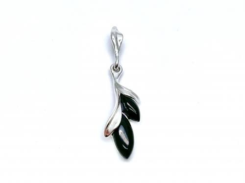 Silver Whitby Jet Leaf Pendant
