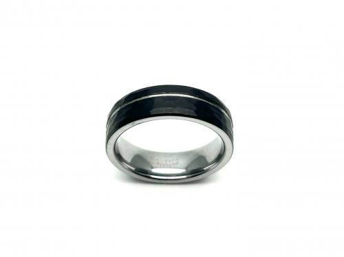 Tungsten Carbide Hammered Black IP Plating Ring