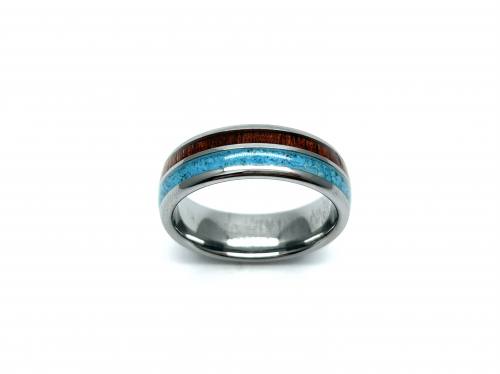 Tungsten Carbide Wood & Turquoise Inlay Ring