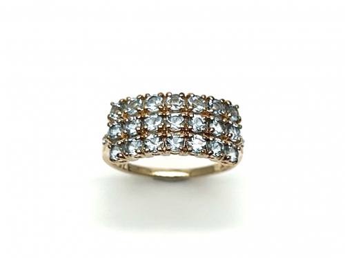 9ct Aquamarine & Diamond Pave Ring