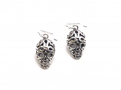 Silver 3D Skull Drop Earrings