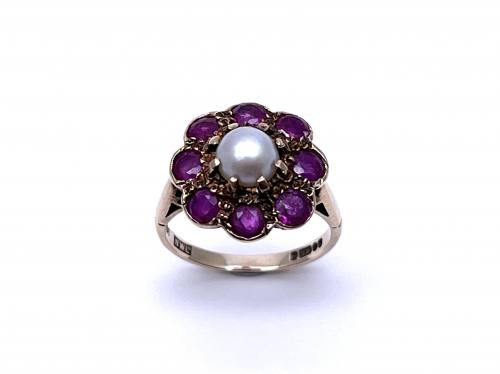 9ct Yellow Gold Ruby & Pearl Ring