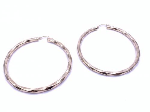 9ct Yellow Gold Twisted Hoop Earrings 58mm