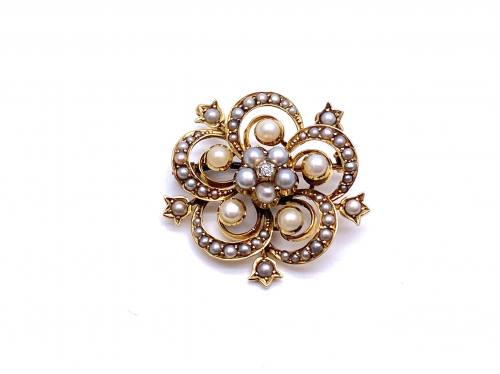 Pearl & Diamond Flower Brooch/Pendant