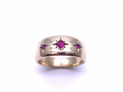 9ct Yellow Gold Ruby 3 Stone Ring