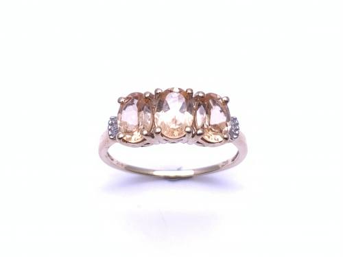 9ct Peach Garnet & Diamond Ring