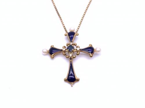 18ct Sapphire Cross Pendant & Chain