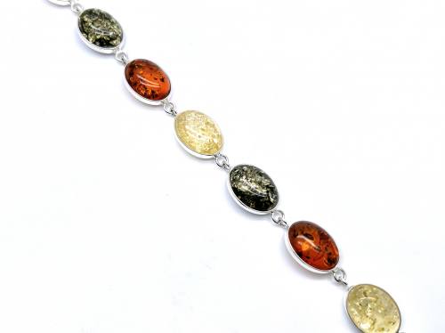 Silver Multi Amber Oval Bracelet