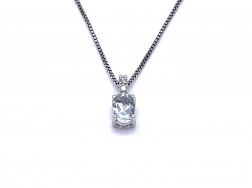 9ct Aqua & Diamond Pendant & Chain