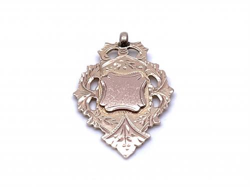 9ct Rose Gold Shield Pendant/Fob Birm 1908