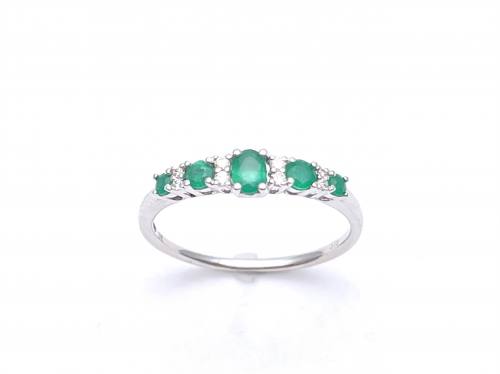 9ct White Gold Emerald & Diamond 9 Stone Ring