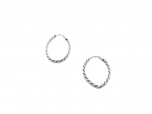 Silver Rope Oval Hoop Sleeper Earrings