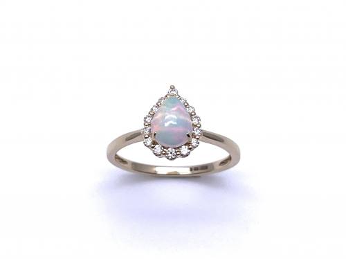 9ct Yellow Gold Opal Pear & Diamond Halo Ring