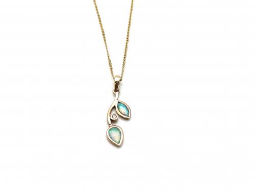 9ct Yellow Gold Opal & Diamond Necklet