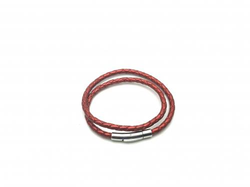 Metalic Red Leather Wrap Bracelet Magnetic Clasp