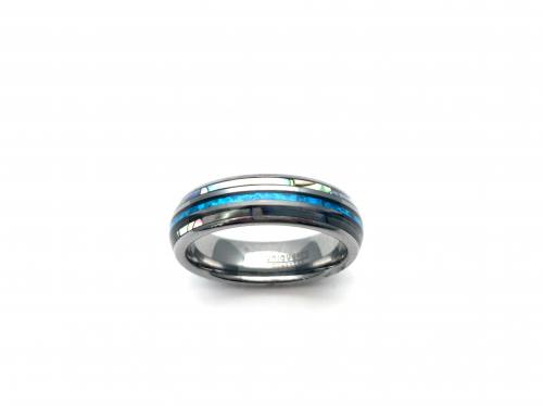 Tungsten Carbide Ring Abalone Shell & Created Opal