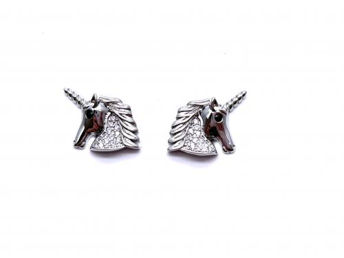 Silver CZ Unicorn Stud Earrings