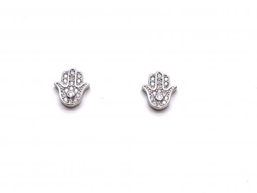 Silver CZ Hamsa Hand Stud Earrings